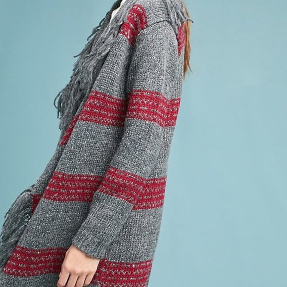 Anthropologie Moth striped open front duster cardigan with fringed trim size XS - Picture 10 of 10